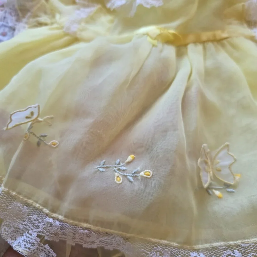 Nanette Vintage Yellow Shear Nylon Dress Baby Size 9 Months